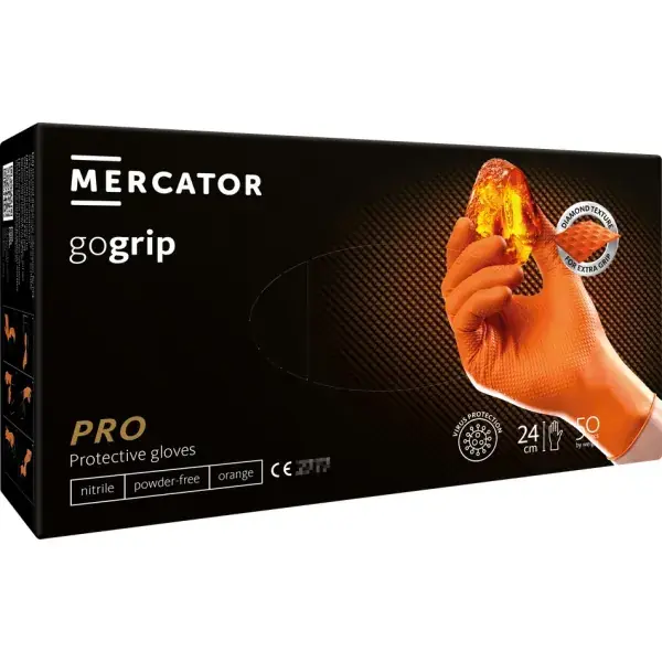 Uusi | Nitriilikäsineet GoGrip Orange, koko M, 50 kpl.