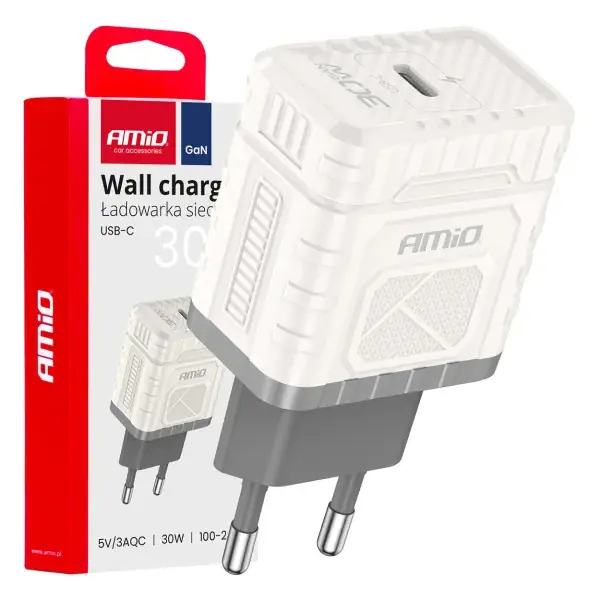 Alennettu hinta - Seinälaturi Pikalataus GaN PD 30W USB-C AMIO-04285